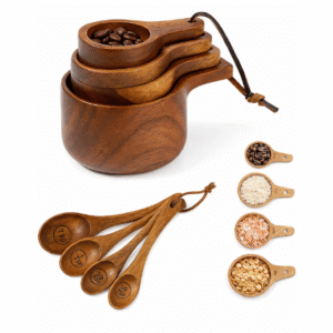 Wooden Measuring Cups & Spoons Set – Acacia Wood (8 Piece Set)