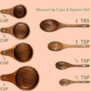 Wooden Measuring Cups & Spoons Set – Acacia Wood (8 Piece Set)